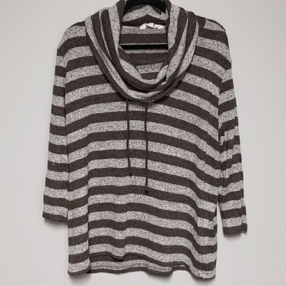 Cowl neck Brown and Gray Long  Sleeve Shirt